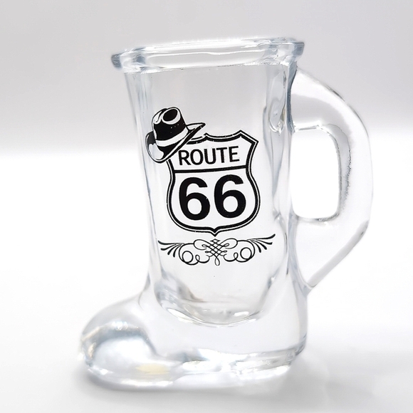 Four (4) Route 66 Glass 1 oz. Cowboy Boot Shaped Shot Glasses - NWT Never Used - Picture 2 of 5